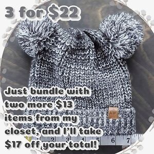 NWOT Grey Toddler Double Pom Pom Cuff Hat